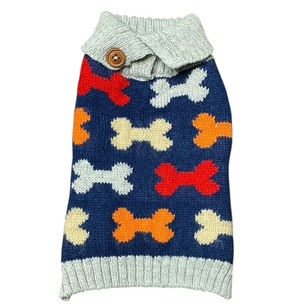 Colorful Knit Dog Sweater with Bone Pattern